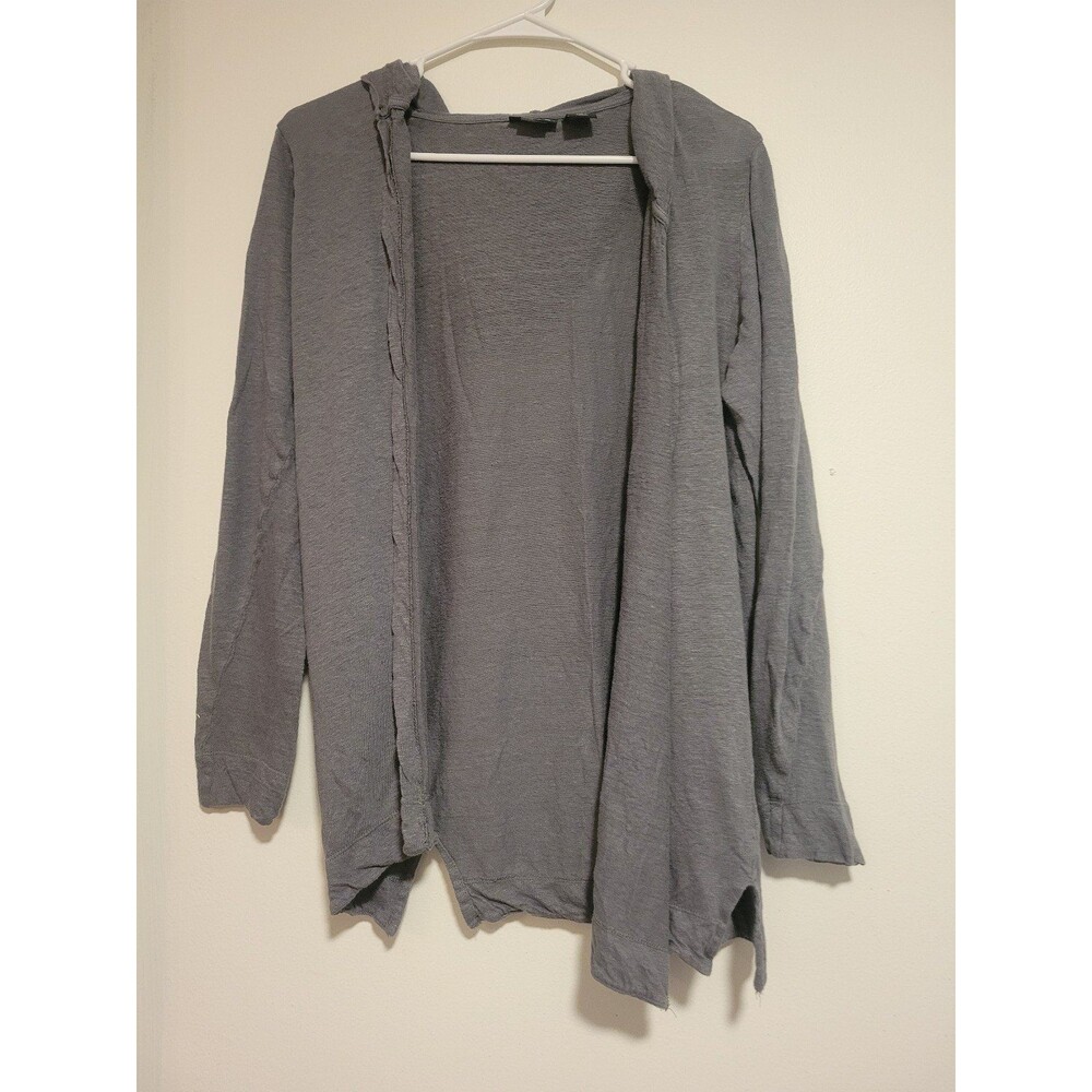Tahari Open hooded cardigan gray 100% linen size Large